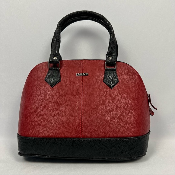 Dome Satchel Handbag Red and Black - Picture 3 of 8